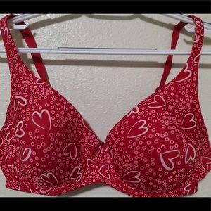 Secret Treasures Bra 38C. Red with White Hearts Pattern.
